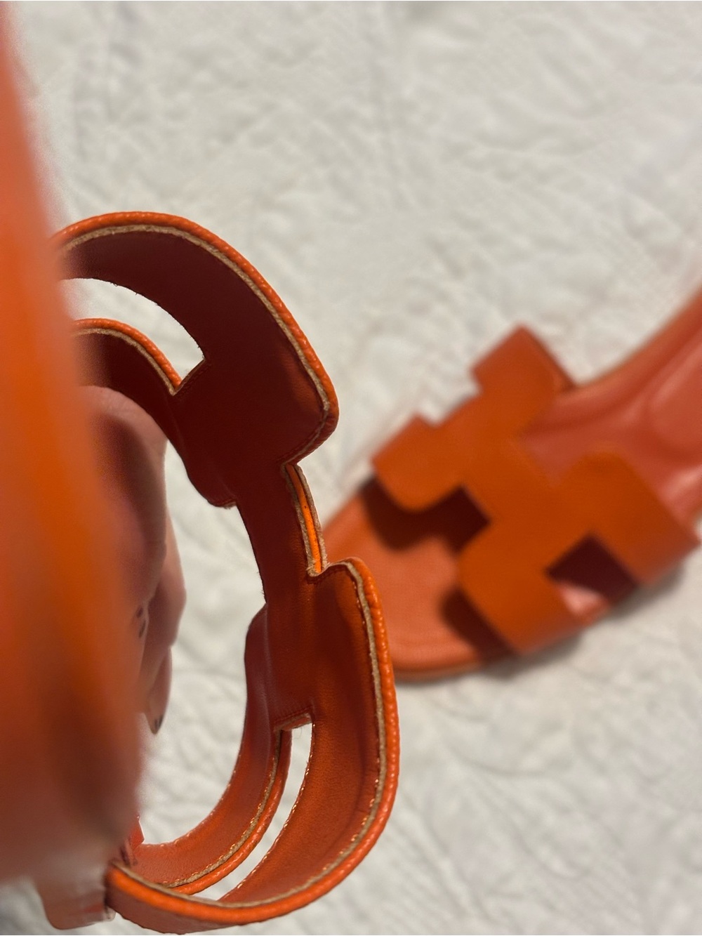 Hermes Orange Enamel Oran Leather Slide Sandals - Picture 6 of 12